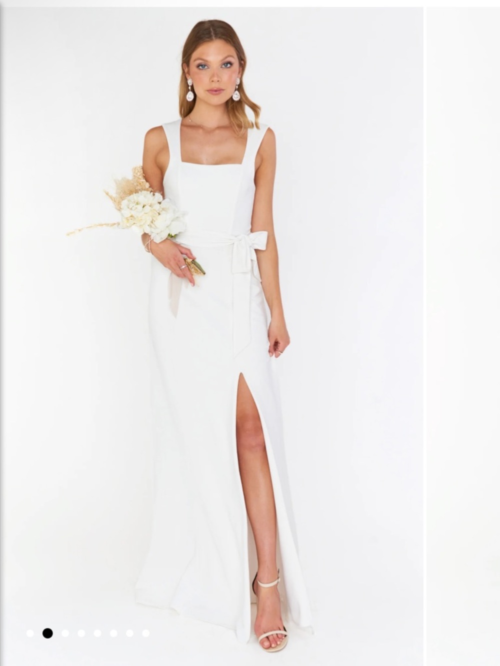 show me your mumu Paris gown White Square-Neck Side Slit snag flaw size small